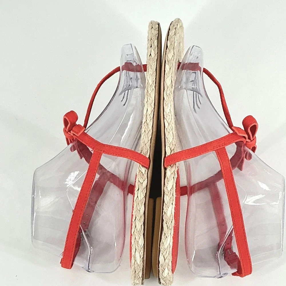 Stuart Weitzman Size 8.5 Orange Suede Raffia Thong Sandals NEW Espadrille Flat‎